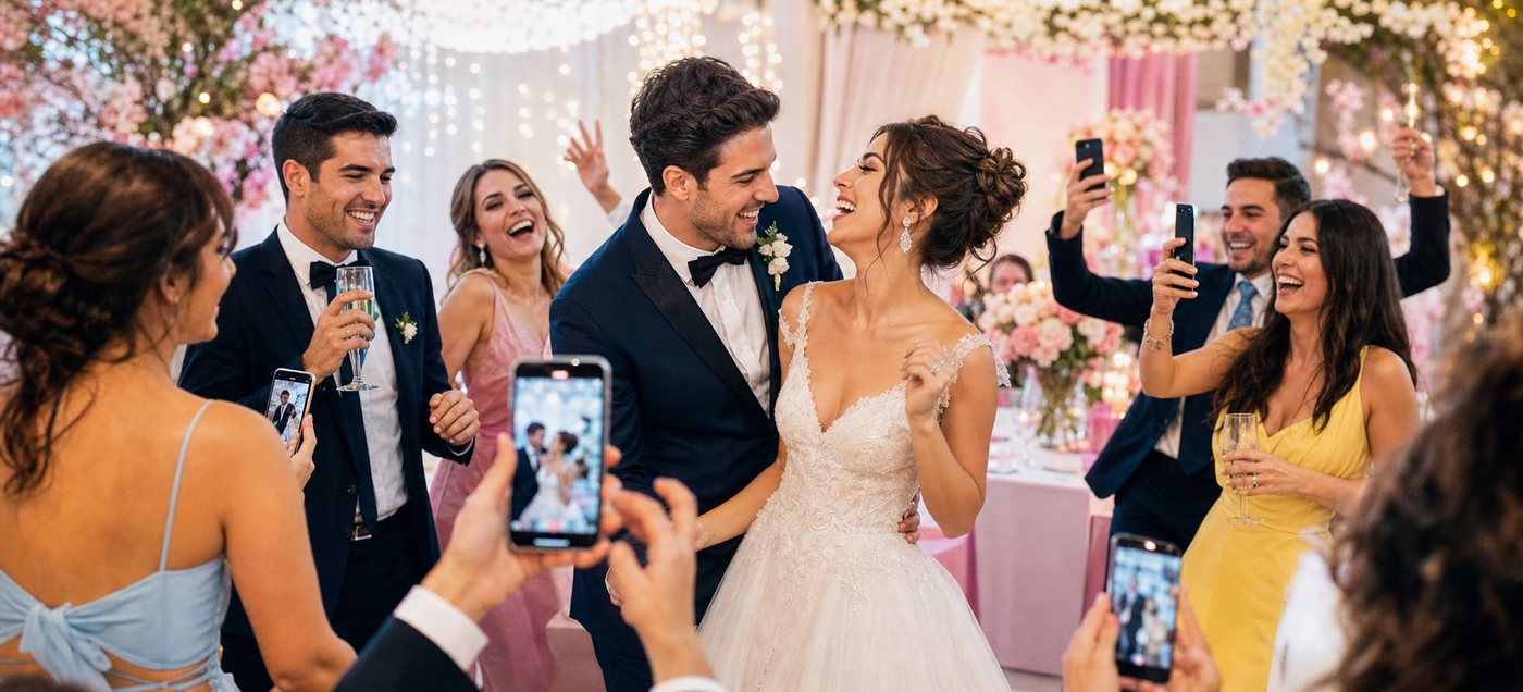 Matrimonio con invitati che ballano