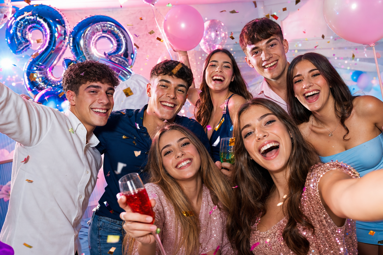 Amici che scattano un selfie luminoso durante la festa